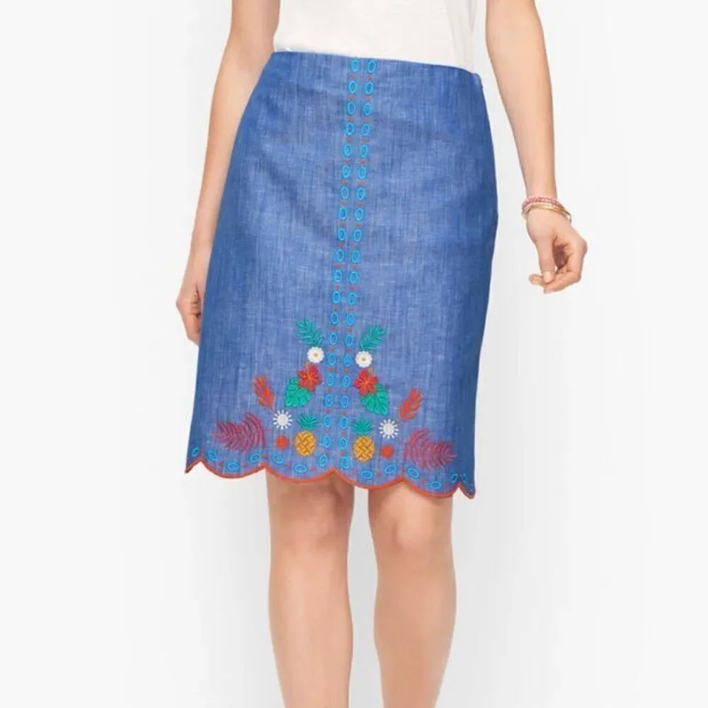 Talbots Embroidered A-Line Skirt size 12 Chambray